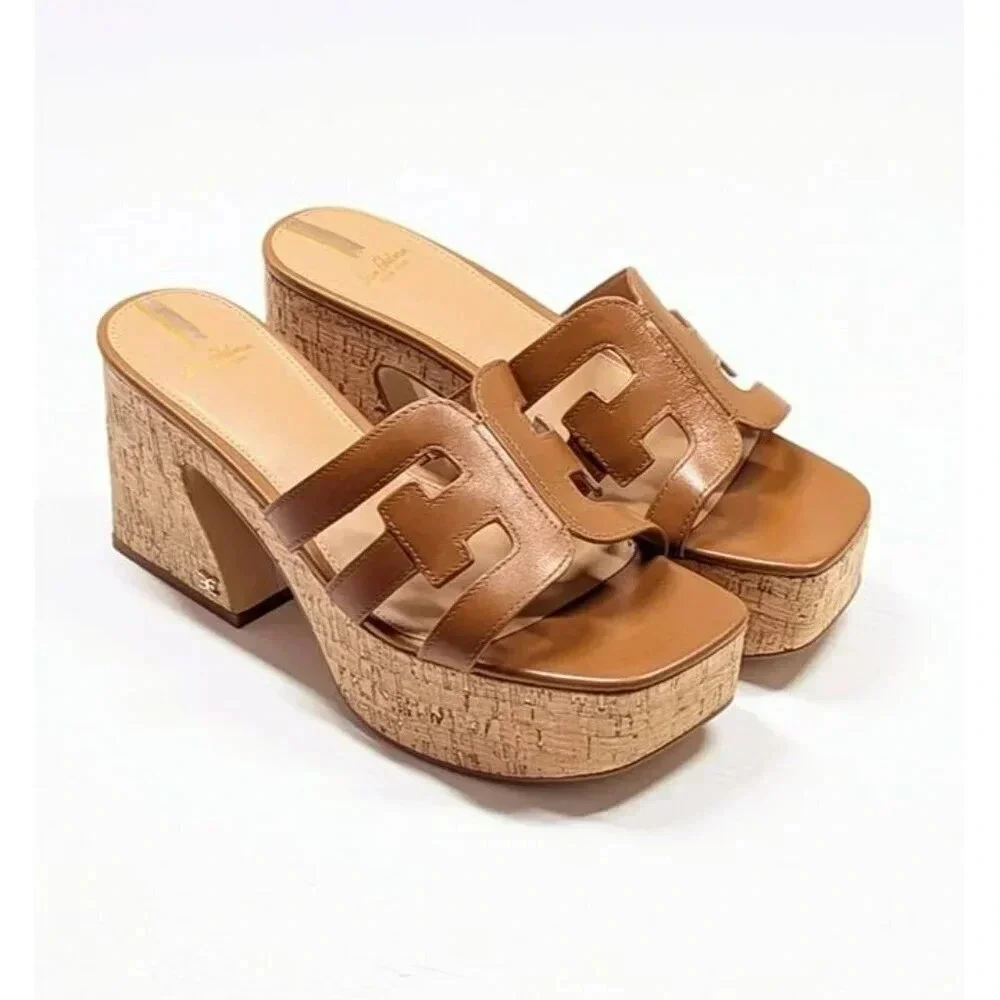 Sam Edelman Women's Dev Leather Cork Platform Sandals Size 9 (MSRP $150)